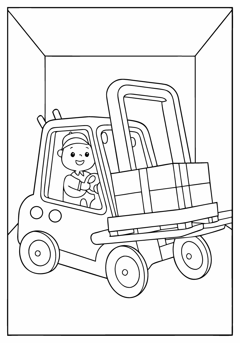 Maleside til print: gaffeltruck løfter en palle