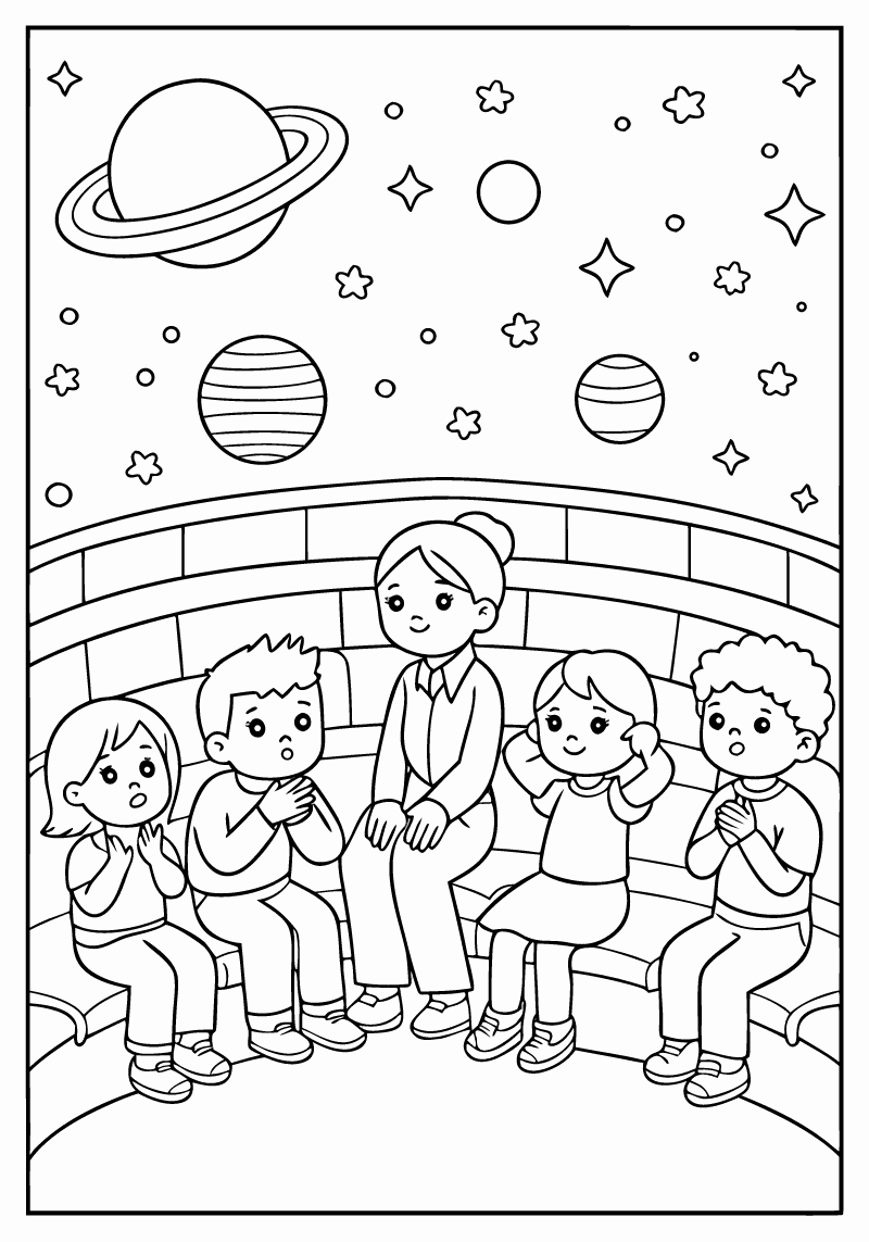 Maleside til print: klasseudflugt til planetariet